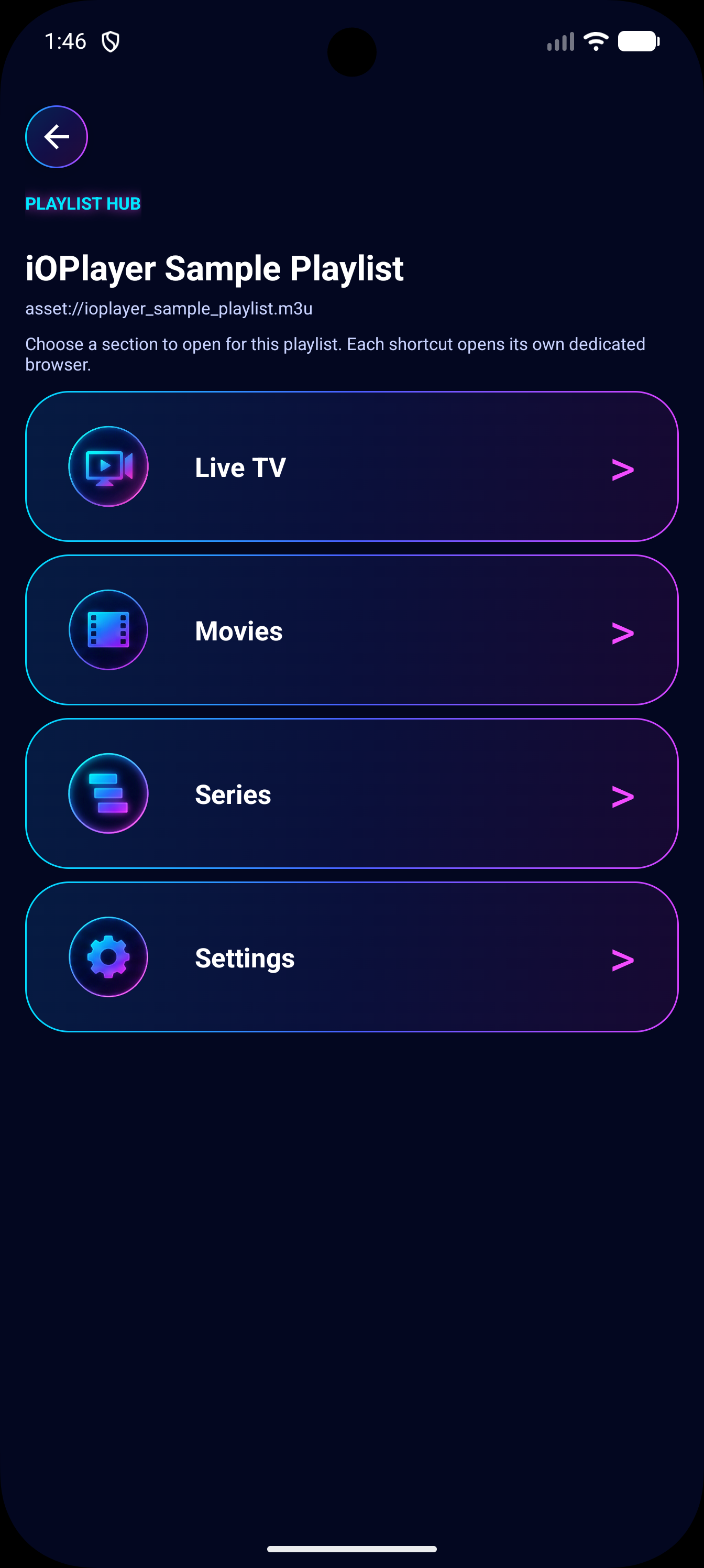iOPlayer phone media browsing screen